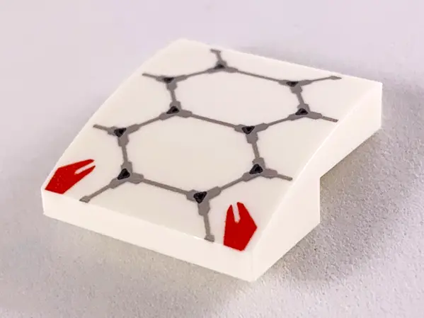 White Slope, Curved 2 x 2 x 2/3 with Light Bluish Gray Scale Armor Outlines and Red Highlights Patte
