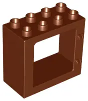 Reddish Brown Duplo Door / Window Frame 2 x 4 x 3 Flat Front Surface, Completely Open Back