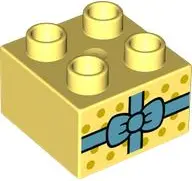 Bright Light Yellow Duplo, Brick 2 x 2 with Present / Gift with Medium Azure Ribbon with Bow and Yel