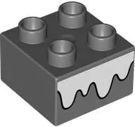Dark Bluish Gray Duplo, Brick 2 x 2 with White Snow Pattern