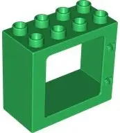 Green Duplo Door / Window Frame 2 x 4 x 3 Flat Front Surface, Completely Open Back