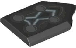 Black Tile, Modified 2 x 3 Pentagonal with 4 Circles and Blue Energy Lines Pattern