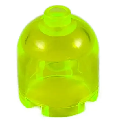 Trans-Neon Green Brick, Round 2 x 2 x 1 2/3 Dome Top