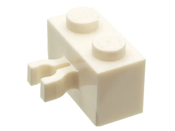 White Brick, Modified 1 x 2 with Split U Clip Thick (Vertical Grip)