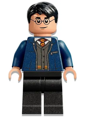 Harry Potter - Dark Blue Open Jacket over Gryffindor Cardigan Sweater, Black Legs