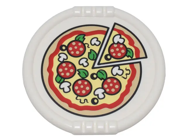 White Duplo Utensil Disk with Pizza with Pepperoni, Mushrooms, Basil, and Black Olives Pattern