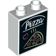White Duplo, Brick 1 x 2 x 2 with Pizza Pattern