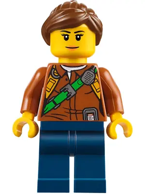 City Jungle Explorer Female - Dark Orange Shirt with Green Strap, Dark Blue Legs, Reddish Brown Pony