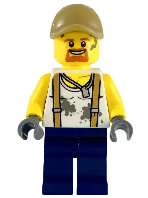 City Jungle Engineer - White Shirt with Suspenders and Dirt Stains, Dark Blue Legs, Dark Tan Cap wit