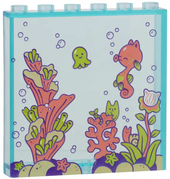 Blue Panel 1 x 6 x 5 with Wall Panel with Lime, Coral, and Tan Coral and Kitty Sea Life Pattern