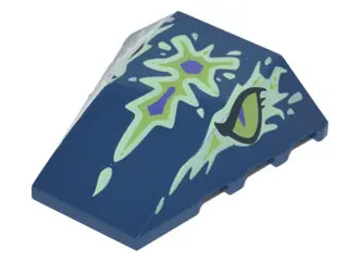 Dark Blue Wedge 4 x 4 Triple Curved No Studs with Yellowish Green and Dark Purple Ghost Dragon Head 