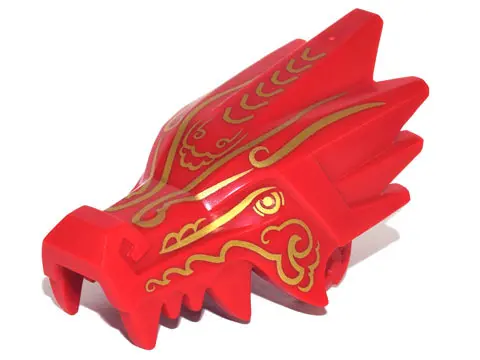 Red Dragon Head (Ninjago) Jaw Upper with Gold Eyes, Scales, and Markings Pattern