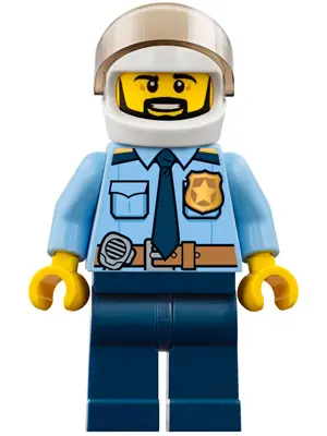 Police - City Officer Shirt with Dark Blue Tie and Gold Badge, Dark Tan Belt with Radio, Dark Blue L