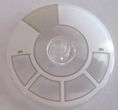 Trans-Clear Dish 4 x 4 Inverted (Radar) with Solid Stud with White and Light Bluish Gray Radial Mill