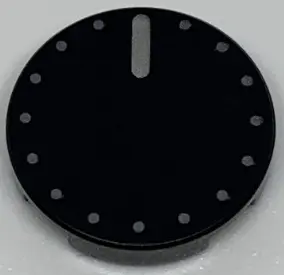 Black Tile, Round 2 x 2 with Bottom Stud Holder with Silver Knob / Dial Pattern