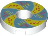 White Tile, Round 2 x 2 with Hole with Bright Light Yellow and Medium Blue Rotating Panels, Coral  a
