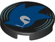Black Tile, Round 2 x 2 with Bottom Stud Holder with Vinyl Record with Blue Sonic Head with White Ey
