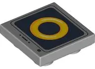Light Bluish Gray Tile, Modified 2 x 2 Inverted with Yellow Ring on Black and Dark Blue Striped Scre