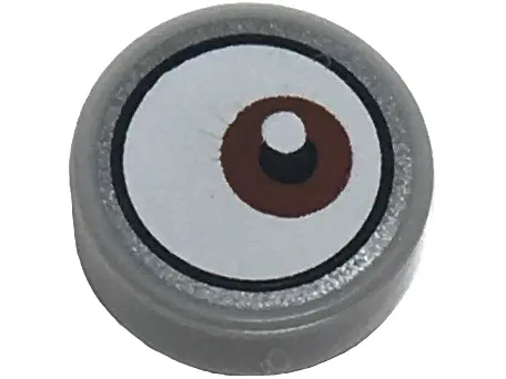 Light Bluish Gray Tile, Round 1 x 1 with White Eye with Off-Center Reddish Brown Iris Pattern 2