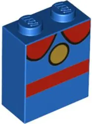 Blue Brick 1 x 2 x 2 with Inside Stud Holder with Bright Light Orange Circle, Red Stripe and Collar 