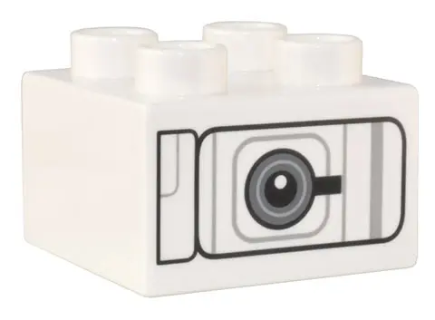 White Duplo, Brick 2 x 2 with Black and Dark Bluish Gray Mechanical Panel and Circle Pattern