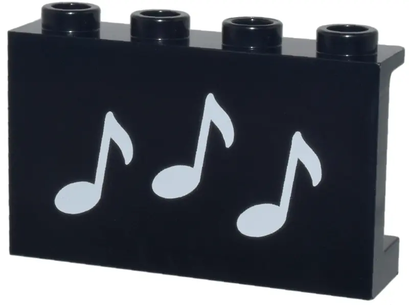 Black Panel 1 x 4 x 2 with Side Supports - Hollow Studs with 3 White Music Notes Pattern