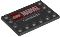 Black Tile, Modified 4 x 6 with Studs on Edges with LEGO Marvel Logo and White 'CARNAGE' Pattern