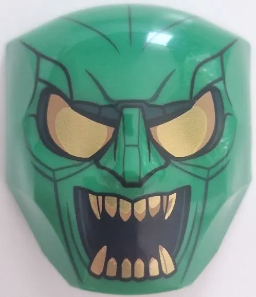Green Large Figure Face with Brow and Nose Detail, 2 x 2 Round Brick Attachment with Gold Eyes, Open