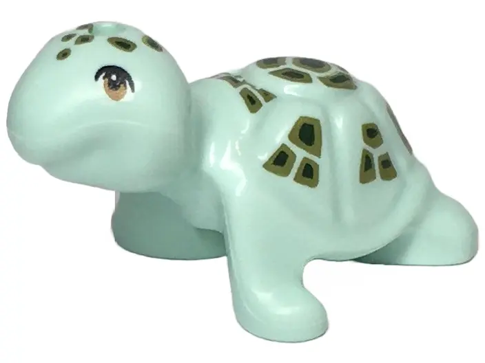 Light Aqua Turtle, Friends Style with Medium Nougat Eyes and Dark Green and Olive Green Spots Patter