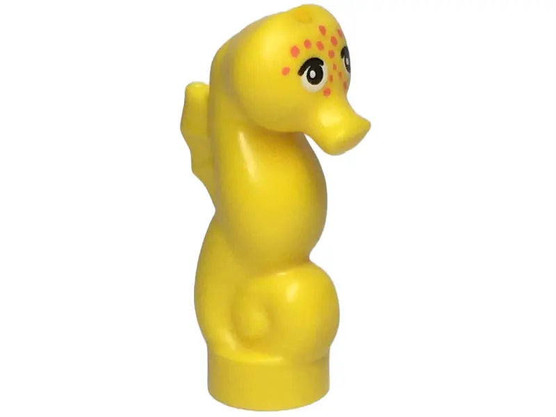 Yellow Seahorse, Friends Style with Black Eyes and Orange Spots Pattern
