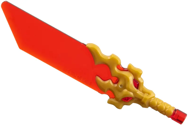 Minifigure, Weapon Sword with Pommel with Molded Pearl Gold Hilt with Flaming Dragon Head Pattern (R