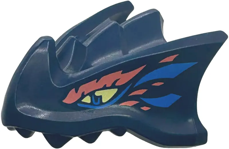 Blue Dragon Head (Ninjago) with Stepped Top, Horn and Pin Hole on Back with Bright Light Yellow Eyes