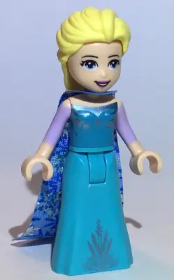Elsa - Medium Blue Long Narrow Cape with Snowflakes, Lavender Sleeves
