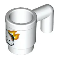 White Minifigure, Utensil Cup with Toasted Marshmallow with Face and Orange and Yellow Flames Patter