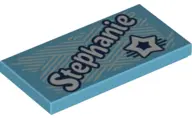 Medium Azure Tile 2 x 4 with 'Stephanie' and Star Pattern