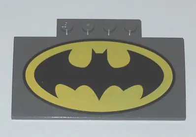 Dark Bluish Gray Slope, Curved 5 x 8 x 2/3 with 4 Studs with Batman Logo Pattern