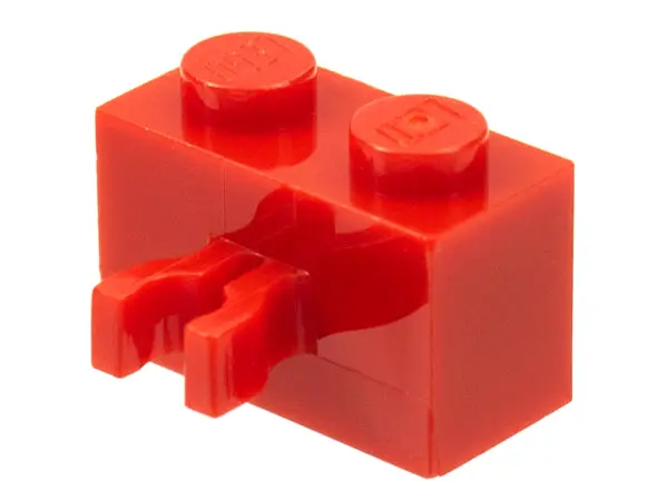 Red Brick, Modified 1 x 2 with Split U Clip Thick (Vertical Grip)