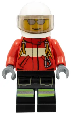 Fire - Pilot Male, Red Fire Suit with Carabiner, Reflective Stripes on Black Legs, White Helmet, Sil