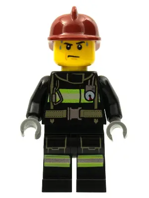 Fire - Reflective Stripes with Utility Belt, Dark Red Fire Helmet, Sweat Drops