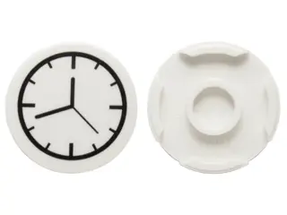 White Tile, Round 2 x 2 with Bottom Stud Holder with Clock Pattern