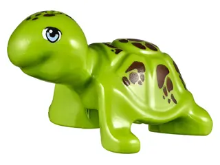 Lime Turtle, Friends Style with Bright Light Blue Eyes and Reddish Brown Spots Pattern (Bubbles)