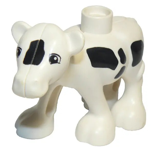 White Duplo Cow Baby Calf, Walking, Black Spots, Eyes Squared