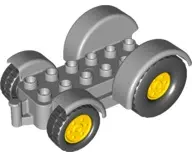 Light Bluish Gray Duplo Car Base 2 x 6 Tractor with Mudguards and Yellow Wheels with Black Tires