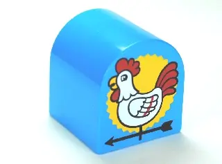 Dark Azure Duplo, Brick 2 x 2 x 2 Slope Curved Double with Rooster Weather Vane Pattern