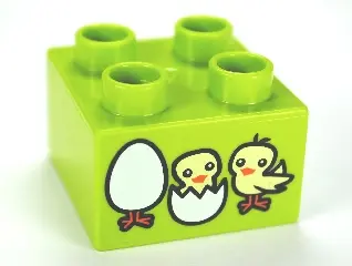 Lime Duplo, Brick 2 x 2 with Chicks and Hatching Eggs Pattern