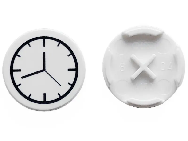 White Tile, Round 2 x 2 with Clock Pattern