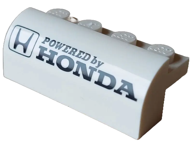 White Slope, Curved 2 x 4 x 1 1/3 with 4 Recessed Studs with 'POWERED by HONDA' Logo Pattern