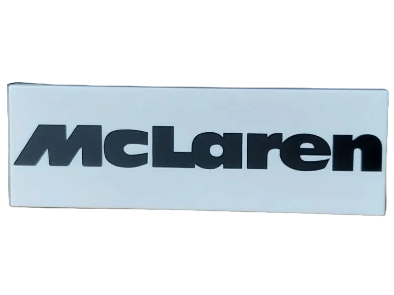 White Tile 2 x 6 with Black 'McLaren' Pattern