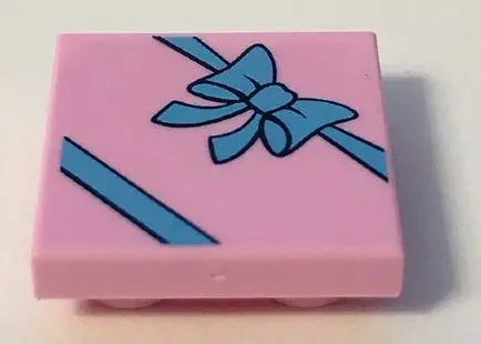 Bright Pink Tile, Modified 2 x 2 Inverted with Gift Wrap Medium Blue Bow Pattern