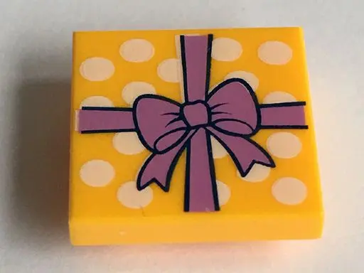Bright Light Orange Tile, Modified 2 x 2 Inverted with Gift Wrap Medium Lavender Bow and White Dots 
